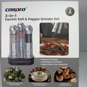 COSPRO Electric Salt & Pepper Grinder Set (3) Adjustable Coarseness NIB